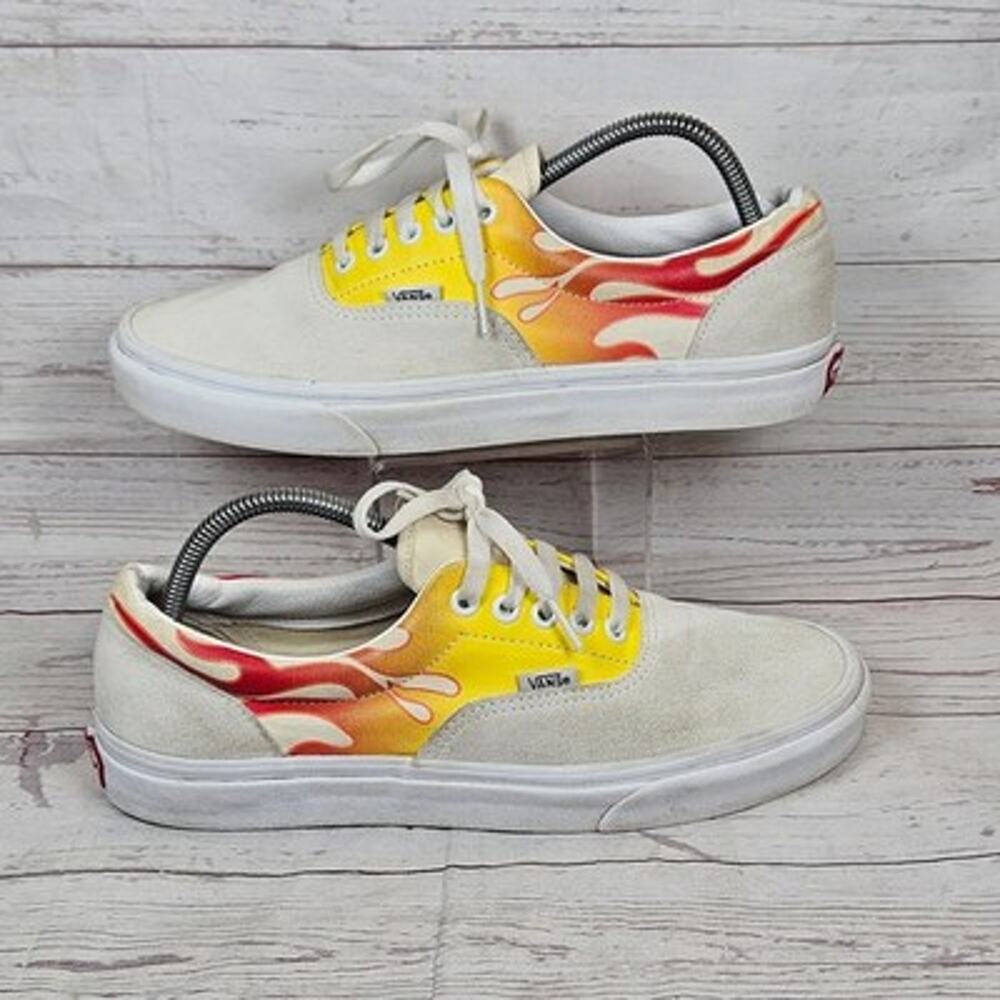 Vans Era Men's 9 Women's 10.5 Cream Yellow Red Flame Skate Low Top Sneakers
